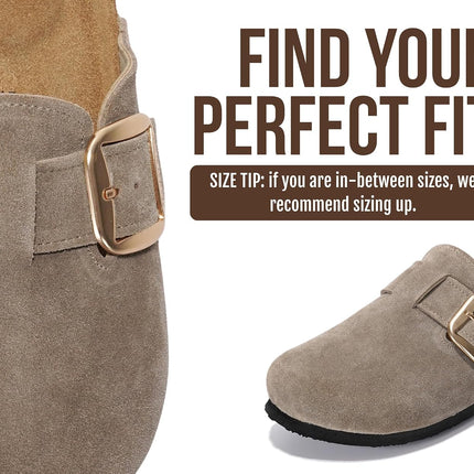 100% Genuine Leather Clogs for Women Shoes - Memory Foam Insole, Non-Slip & Natural Cork Footbed Arch Support Big Buckle Womens Clogs and Mules Footwear (Manchester)