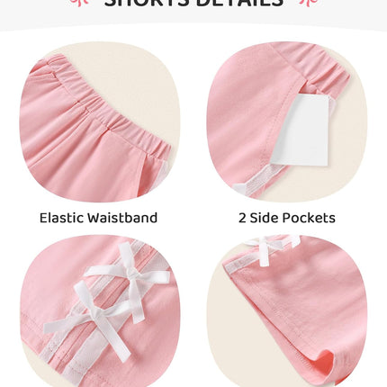 Toddler Girl Clothes 2 Piece Girls Summer Outfits White Bows Short Sleeved Top + Shorts Cute Clothing Set 3T-8Y