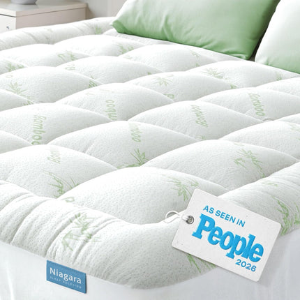 Ultra Soft Queen Size Mattress Topper - Rayon Derived from Bamboo Pillow Top Mattress Pad for Back Pain Relief - Naturally Cooling for Hot Sleepers, Green