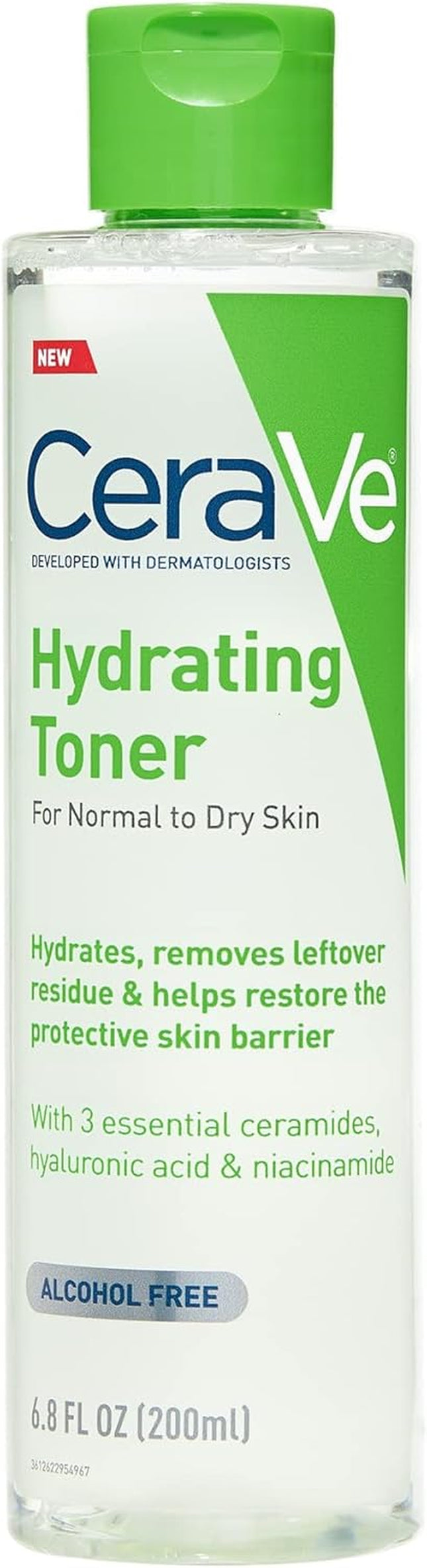 Hydrating Toner for Face Non-Alcoholic with Hyaluronic Acid, Niacinamide, and Ceramides for Sensitive Dry Skin, Fragrance-Free Non Comedogenic, Full Size, 6.8 Fl Oz