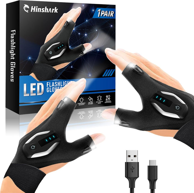 Gifts for Men LED Flashlight Gloves, Anniversary Birthday Gifts for Men Dad Him Husband Boyfriend, Dad Gifts for Fishing Auto Repair, Camping Essentials Cool Gadgets Tools for Men