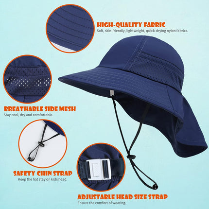 Toddler Baby Sun Hat Kids Summer Beach Essentials Adjustable Beach Hats with Bucket Wide Brim for Boys Girls Age 0-14 Years
