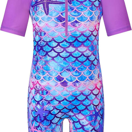 Short Sleeve Girls Swimsuits UV 50+ One Pieces Zipper 2-14Y | from Beach Vacations and Pool Parties to Cruises and Water Parks, This Colorful Floral Swimsuit Is Her Summer Favorite