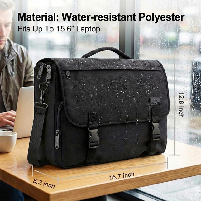 Messenger Bag for Men, Briefcases Lightweight Men'S Laptop Bag 15.6 Inch Water Resistant Crossbody School Satchel Bags Computer Work Office Bag with Shoulder Strap, Black