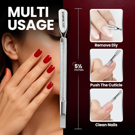 Cuticle Pusher Tool & Spoon Nail Cleaner, Professional Stainless Steel Cuticle Remover & Cutter, Durable Manicure & Pedicure Tool for Finger & Toenails, Silver