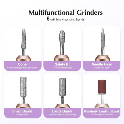 C40 Electric Nail Drill File Professional: for Acrylic Gel Dip Powder Nails Portable Nail Machine Kit Manicure Pedicure Tools Polishing Set with Nail Drill Bits Sanding Bands