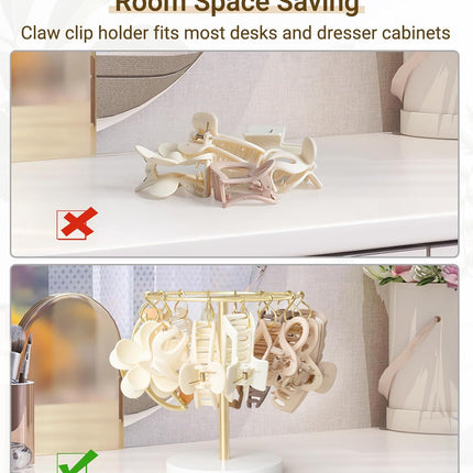 Claw Clip Organizer 16 Metal Hooks Display Holder Hair Clip, Gold