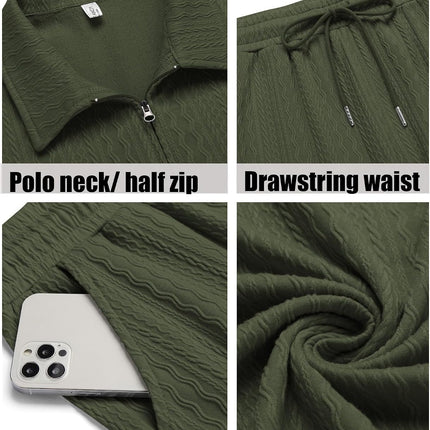 Men'S 2 Pieces Outfits Casual Quarter Zip Polo Shirt and Shorts Set Athletic Jogging Summer Tracksuit
