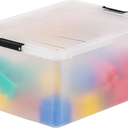 6-Pack 32 Quart Clip Box with Latching Lid | Latching Lid Secures Office and Household Supplies. Stackable, Nestable Design Maximizes Storage Space