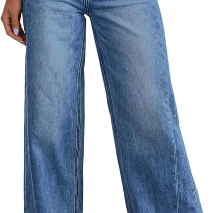 Women'S Wide Leg Jeans High Waisted Stretchy Raw Hem Zimbaplatinum Denim Pants