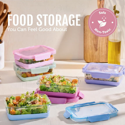 Duraglass Refresh 3.4 Cup Meal Prep Sets 10Pc, 5 Pack Set- Glass Food Storage Container with Silicone Boot and Airtight Bpa-Free Plastic Lids, Dishwasher, Microwave and Freezer Safe, Melon