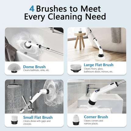 Electric Spin Scrubber, Full-Body IPX7 Waterproof Bathroom Scrubber with Power LCD Display, Adjustable Extension Handle, Cordless Shower Cleaner Brush for Bathtub Kitchen Wall Cleaning