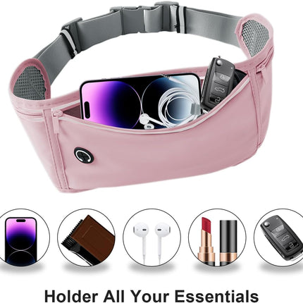 Slim Running Belt for Women Men,Runners Fanny Pack Phone Holder,Money Belt,Running Gear Accessories,With 3 Pockets.(Pink)