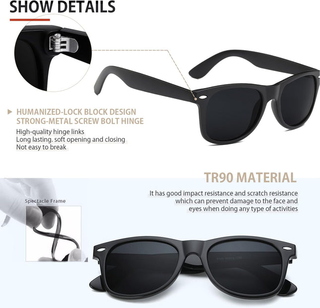 Sunglasses Men Polarized Sunglasses for Mens and Womens,Black Retro Sun Glasses Driving Fishing UV Protection