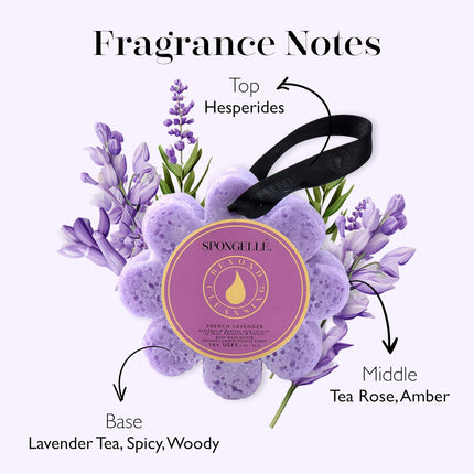French Lavender Wild Flower Bath Sponge | Built-In Body Wash & Body Scrubber, Shower Loofah Sponge for Women | 14+ Uses