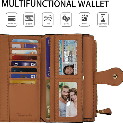 Women'S Wallet RFID Blocking Trifold Clutch Large Capacity Credit Card Holder Travel Purse