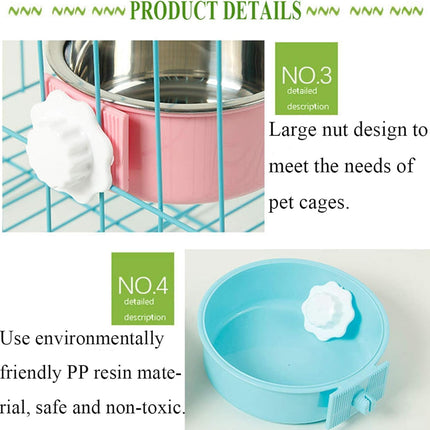 Crate Dog Bowl, Removable Stainless Steel Hanging Pet Kennel Cage Bowl Food & Water Feeder Coop Cup for Puppy, Cat, Rabbit, Guinea Pigs Ferret Bird (2 PCS, Size: M, Blue and Green)