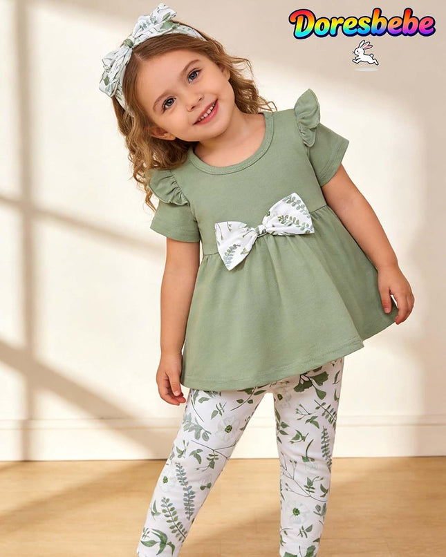 Baby Girl Clothes Toddler Girl Outfits Infant Girl Summer Clothes for Girl Ruffle Shirt Pants+Cute Headband 3PCS