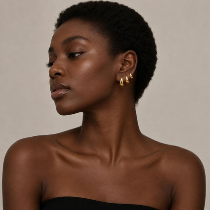 Gold Hoop Earrings Set for Women - 3 Pairs of Trendy Chunky Huggie and Dainty Jewelry for Teens