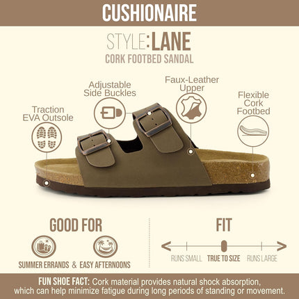 Lane Cork Footbed Womens Sandals Comfortable Double Buckle Slip on Sandals for Women with Arch Support and Classic Two Strap Design