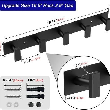 Coat Rack Wall Mount - 5 Coat Hooks, Towel Racks for Bathroom Robes Bags Keys, Hat Rack Wall Towel Hooks Organizer Essential (Black)