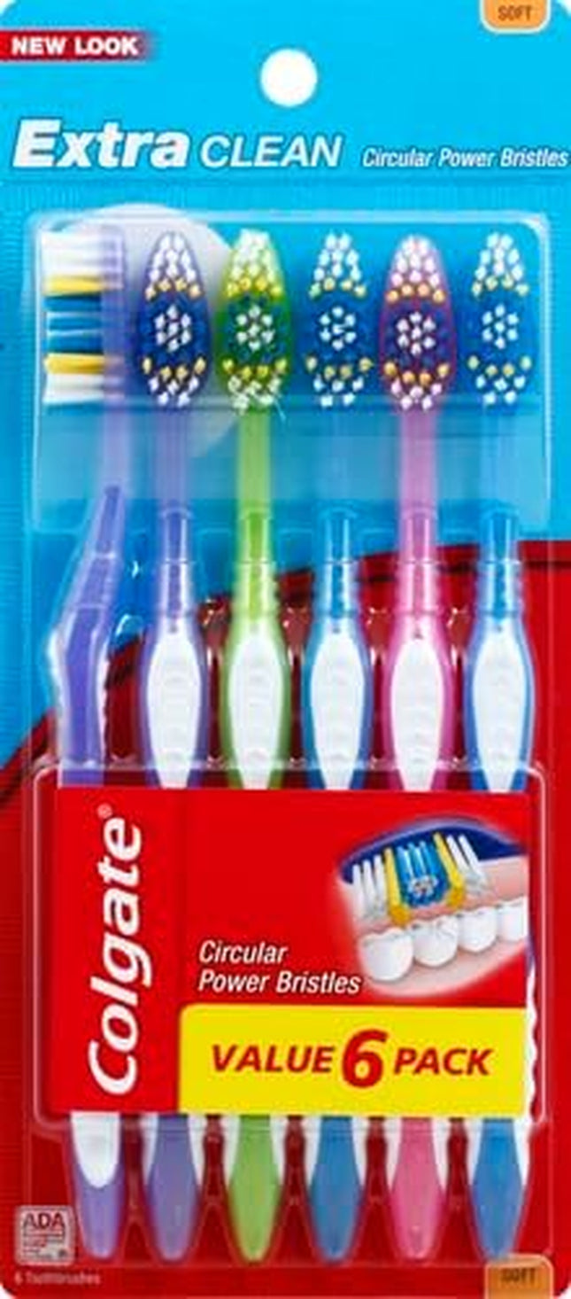 Extra Clean Toothbrush, Soft Toothbrush for Adults, 6 Count (Pack of 1)