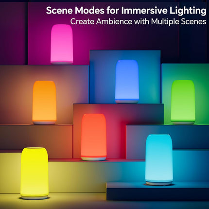 Touch Bedside Table Lamp, [Sleek Design & RGB Mode] 3 Way Dimmable Small Lamp for Bedroom, LED Lamp with Warm White Lights, Multi-Color Smart Nightstand Light for Living Room Home Gifts