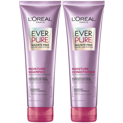 L'Oreal Paris Everpure Moisture Shampoo and Conditioner Set, Sulfate-Free Hair Care for Dry or Color-Treated Hair with Rosemary Botanicals, 17 Fl Oz Set