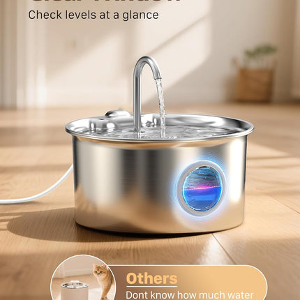 Cat Water Fountain Stainless Steel: Cat Fountain for Drinking - 88Oz/2.6L Pet Water Fountain for Cats Indoor - Quiet Cats Water Bowl Dispenser - Pets Feeding & Watering Supplies - for Small Animals