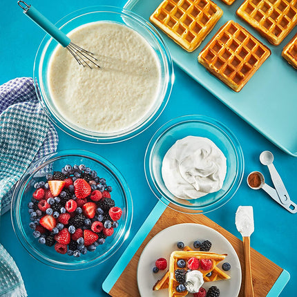 Essentials (3-Piece) Glass Mixing Bowls Set for Prepping, Baking and Cooking, Preheated Oven, Dishwasher, Freezer, and Microwave Safe