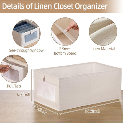 Linen Closet Organizers and Storage, 4 Pack Storage Bins Baskets for Organization Foldable Organizer with Clear Window Organizing Clothing, Jeans, Shelves