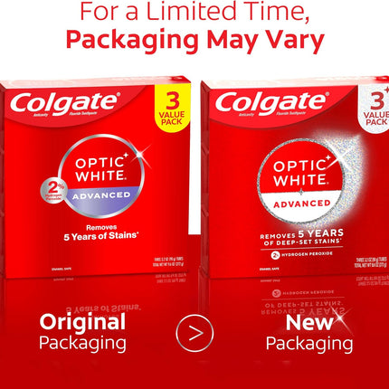 Optic White Advanced Hydrogen Peroxide Toothpaste, Teeth Whitening Toothpaste Pack, Enamel-Safe Formula, Helps Remove Tea, Coffee, and Wine Stains, Sparkling White, 3 Pack, 3.2 Oz