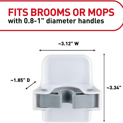Command Broom Grippers, 2 Hangers and 4 Strips, Damage-Free Mop and Broom Holder Wall Mount, Household Cleaning Tool Organizer for Kitchen, Laundry Room, Closet, Holds up to 4 Lb
