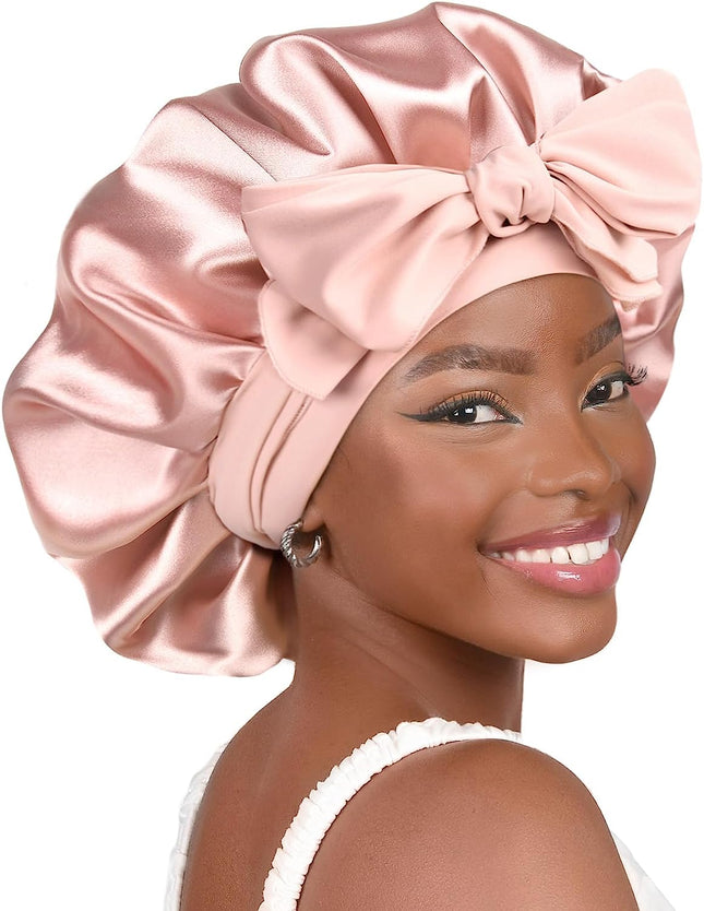 Adjustable Silk Bonnet for Sleeping Women Double Layer Satin Bonnet Reduce Friction Prevent Frizz Curly Hair