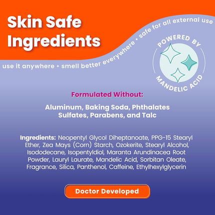 Whole Body Deodorant - Smooth Solid Stick - 72 Hour Odor Control - Aluminum Free, Baking Soda Free and Skin Safe - 2.6 Ounce (Pack of 2) (Soft Powder)