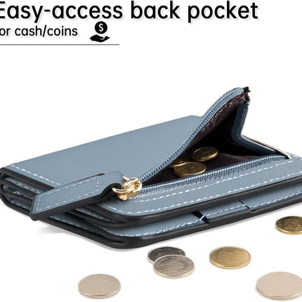 Women’S Small Slim Leather Wallet with RFID Protection, Compact Bifold Mini Purse with Clear ID Window