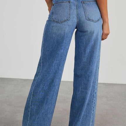 Women'S Wide Leg Jeans High Waisted Stretchy Raw Hem Zimbaplatinum Denim Pants