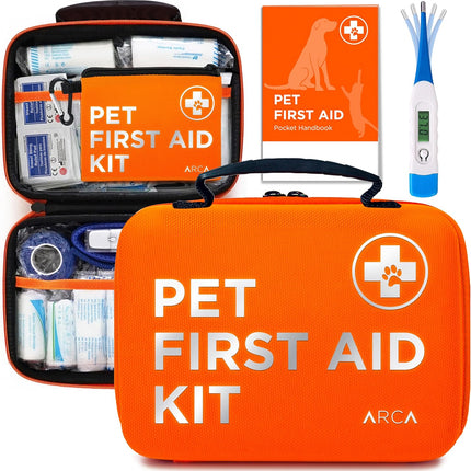 Cat & Dog First Aid Kit for Car - Pet Emergency Kit for Home Office Travel – Dog Camping Essentials with Digital Thermometer, Muzzle & Mini First Aid Pouch