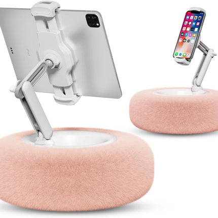 Tablet Stand Pillow, Compatible with 4.7"-13" Phone/Tablet, Ipad, Iphone, Samsung, Google, Kindle, 360°Adjustable Phone Holder for Bed with Soft Plush Fabric, and Detachable Bowl, Pink