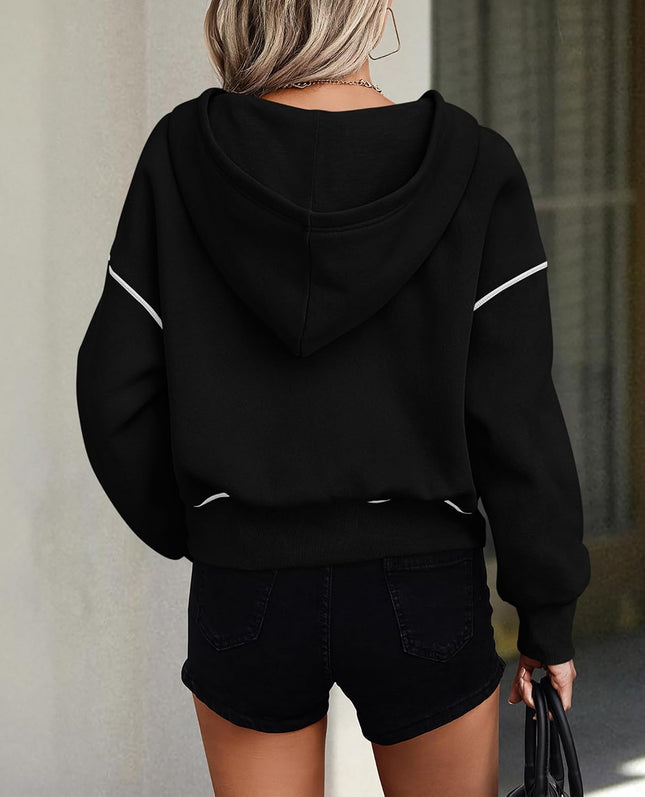 Women'S 2026 Fall Hooded Sweatshirts Long Sleeve Half Zip Cropped Hoodies Pullover Winter Fashion Clothes