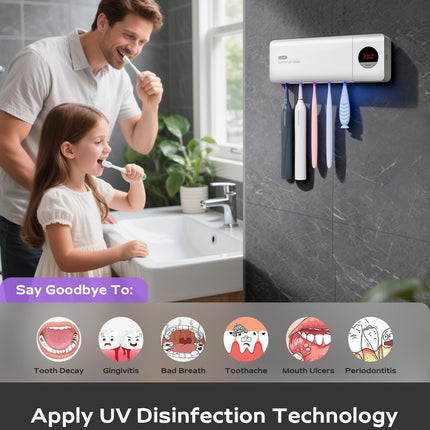 Housegem Toothbrush Holder, Timer Function, 2000Mah Rechargeable Cordless Wall-Mounted Bathroom (White)