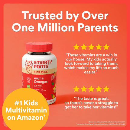 Kids Multivitamin Gummies with Omega 3 DHA/EPA, Vitamins D3, C, B12, B6, A, K, and Zinc, Gluten Free, Clean Label, Three Fruit Flavors, 60 Gummies (30 Day Supply)