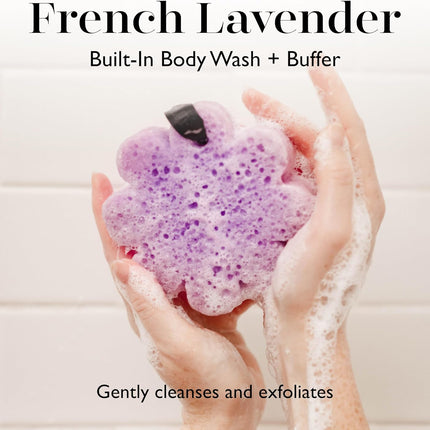 French Lavender Wild Flower Bath Sponge | Built-In Body Wash & Body Scrubber, Shower Loofah Sponge for Women | 14+ Uses