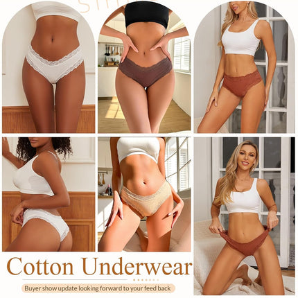 Womens Cotton Underwear Sexy Lace Brazilian Panties Soft Breathable Cotton Bikini for Ladies 6 Pack