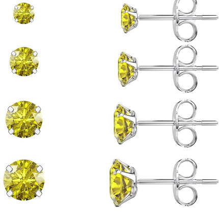 6 Pairs Stud Earrings Set, Hypoallergenic Cubic Zirconia 316L Earrings Stainless Steel CZ Earrings 3-8Mm (Steel Color)