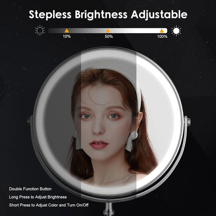 Makeup Mirror, Rechargeable Vanity Mirror with 3 Lights, 1X/10X | Adjustable Brightness, 3000Mah, Double-Sided, Gift for Mom, Women, Wife, Girls, Dorm Room Essential