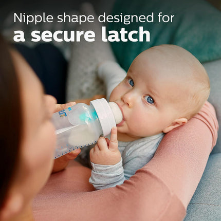 Anti-Colic Baby Bottle with Airfree Vent, Medium Flow 2 Nipple, 1M+, 9Oz, 4 Pack, Clear, SCY703/04