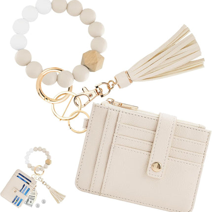 Wallet Keychain Wristlet for Women,Slim RFID Credit Card Holder Purse Tassel Keychain Bangle Key Ring for Men Women