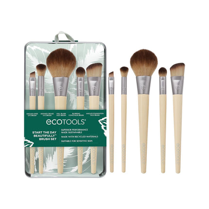 6-Piece Start the Day Beautifully Makeup Brush Set, Makeup Brushes for Eyeshadow, Blush, Concealer, & Foundation Application, Eco-Friendly, Gift Set, Synthetic Hair, Vegan & Cruelty-Free