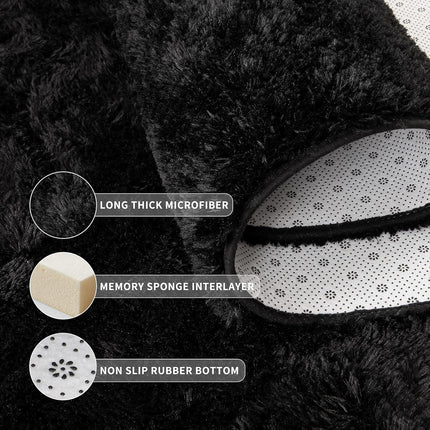 Super Soft Fluffy Rug for Bedroom, Modern Shaggy Fuzzy Kids Rugs for Living Room, Plush Indoor Nursery Home Decor Dorm Carpet with Non-Slip Bottom, Black, 4 X 6 Feet